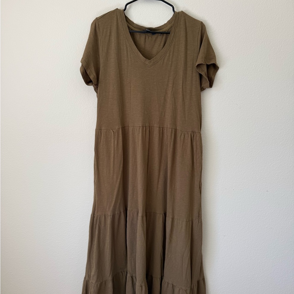 Casual Brown V-Neck Tiered Dress